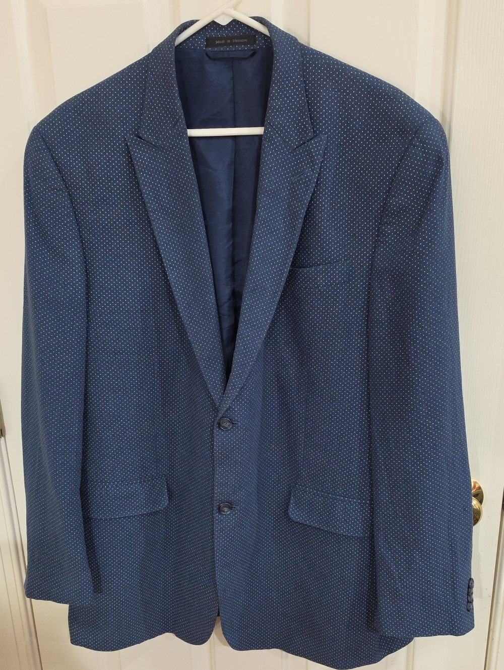 Sean John Men's Blue White Polka Dot Linen Blend Sport Coat 44 Long